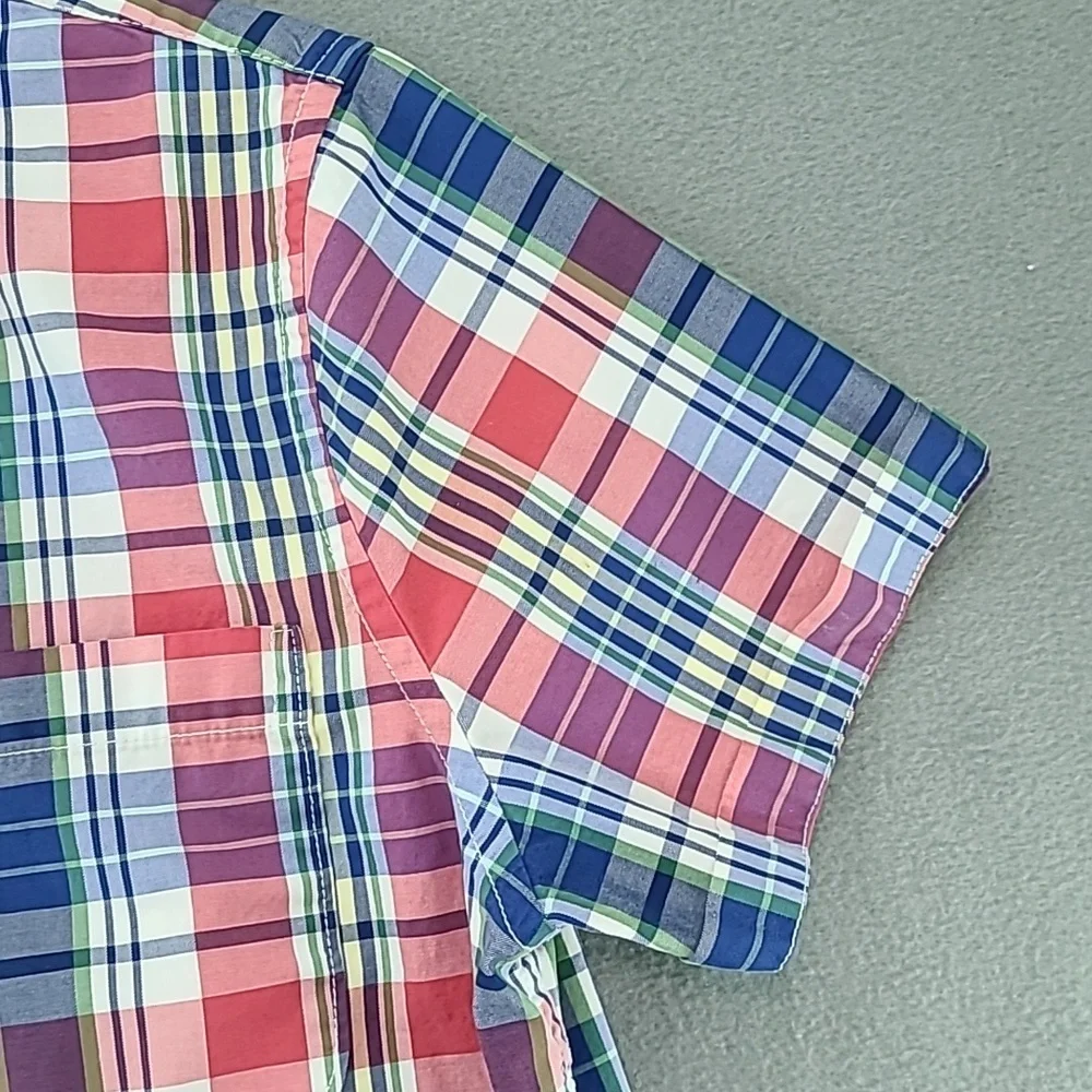 ABERCROMBIE & FITCH Boys Button Down Short Sleeve Red Blue Plaid Shirt - Size XL
